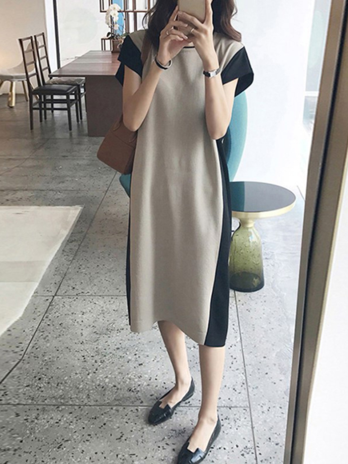 Korean Style A Line Shirt Dress - Slimming Effectiveness Mid-Length Vest T-Shirt Dress