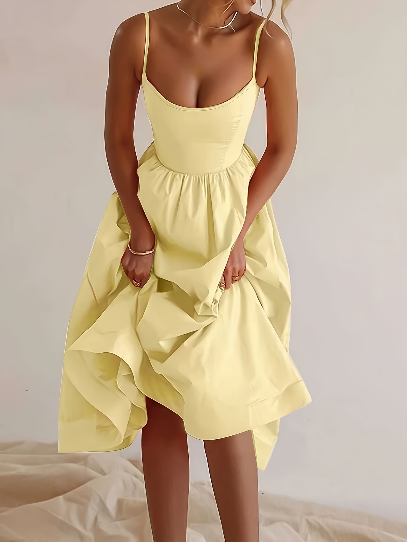 French Vintage Floral Midi Dress - Elegant Directed Women's New Pure Color