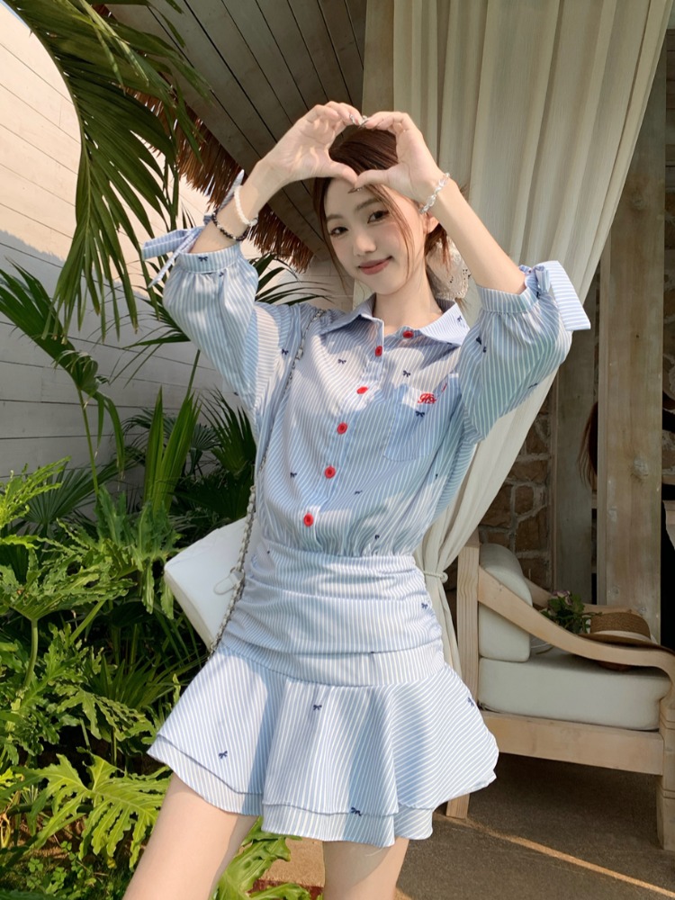 Korean Style Casual Striped Sh - Korean Style A Line Shirt Dress recension och pris
