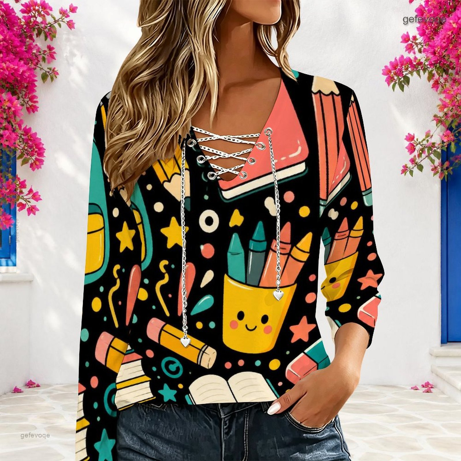 Women V Neck Long Sleeve Top M - Blouses recension och pris
