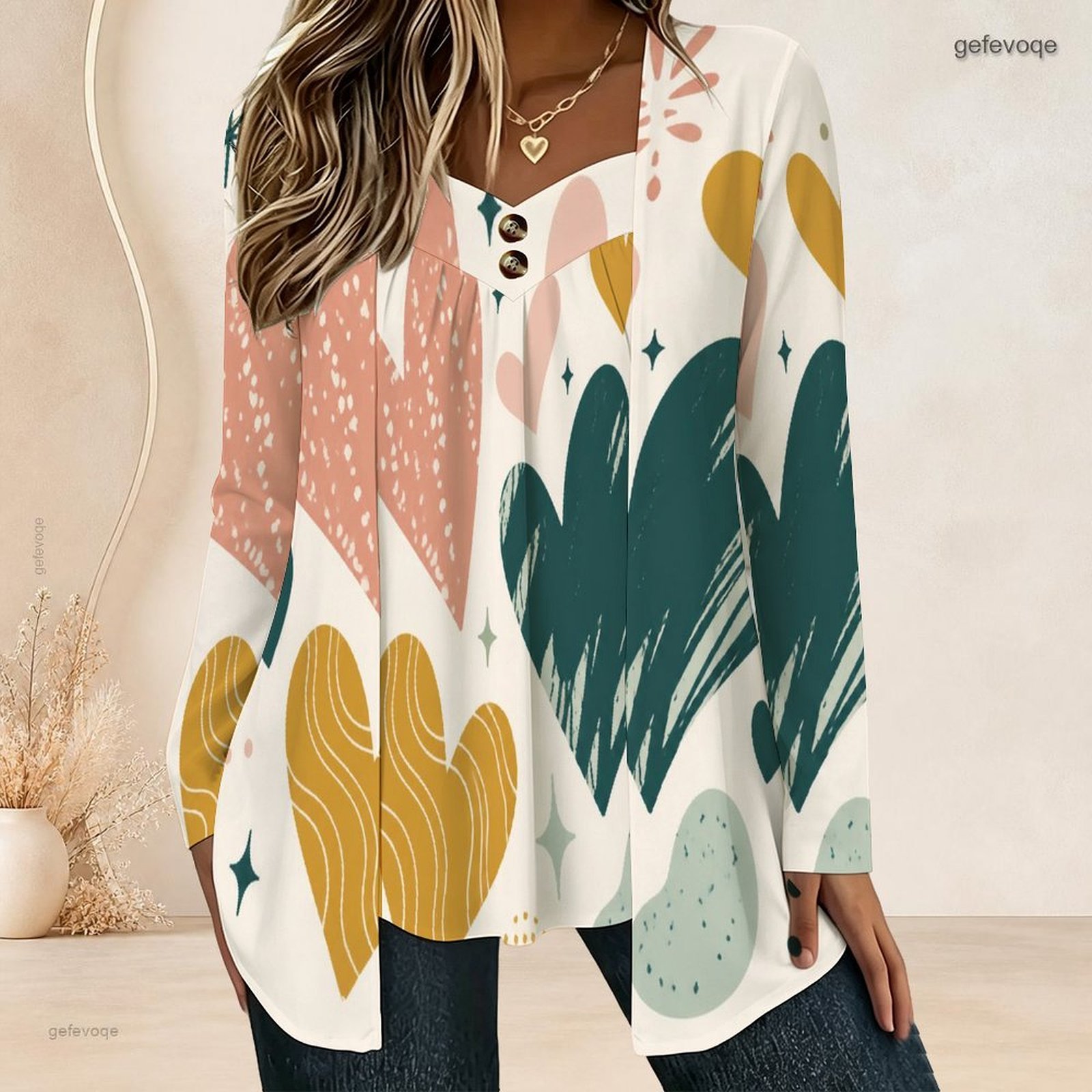 Women Fake Two Piece Long Slee - Blouses recension och pris