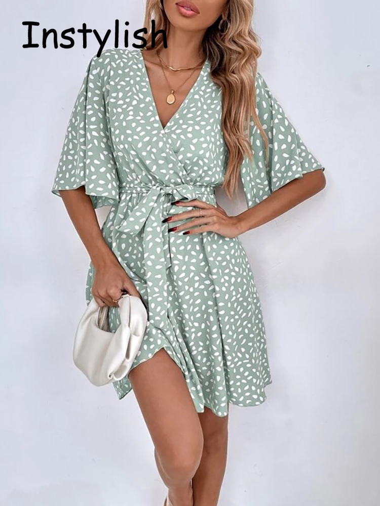 Casual Dot Print Mini Dress wi - French Vintage Floral Midi Dress recension och pris