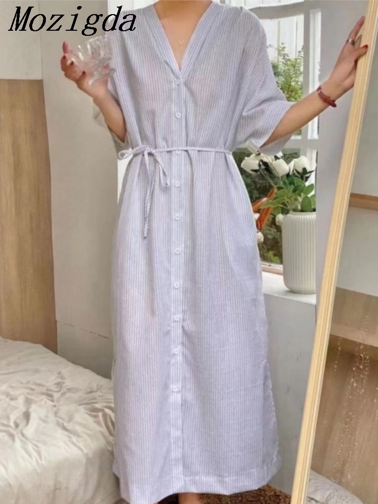 Summer Vintage Striped Linen S - Casual Loose Linen Shirt Dress recension och pris