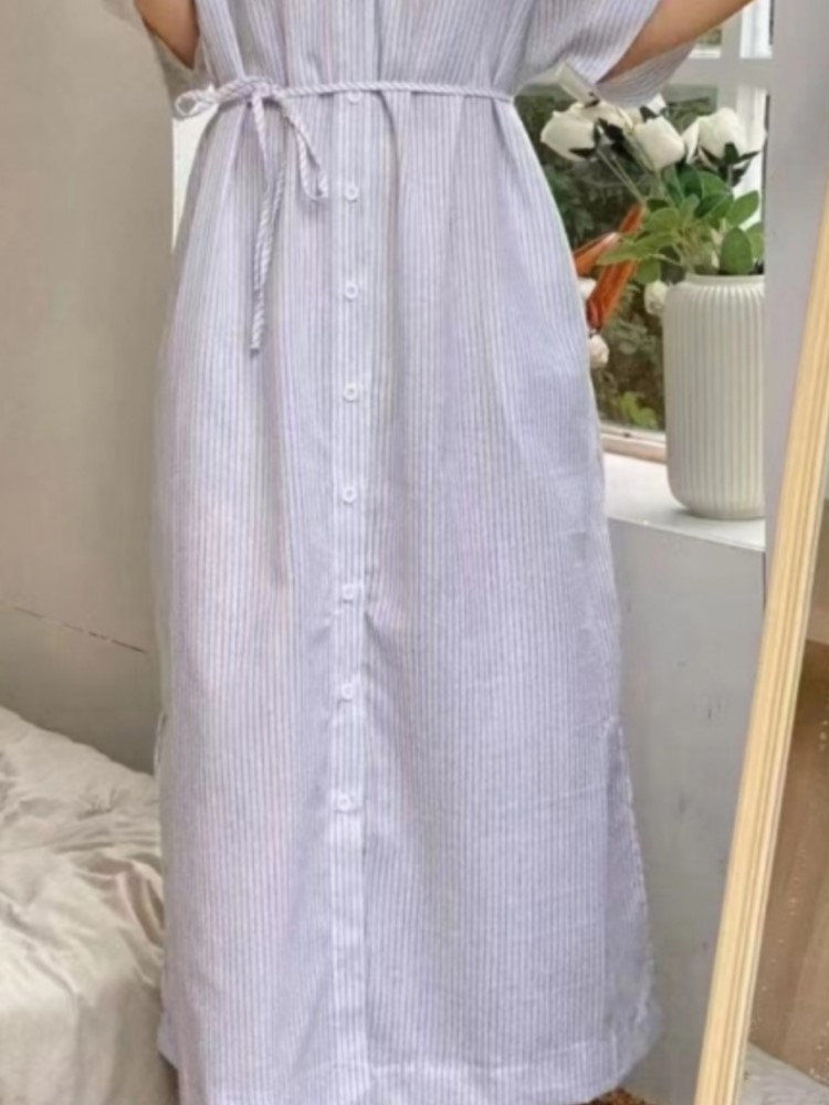 Summer Vintage Striped Linen S - Casual Loose Linen Shirt Dress recension och pris