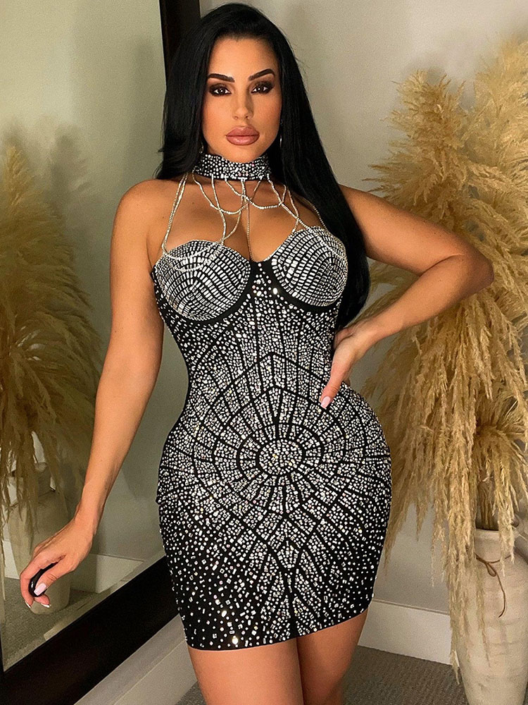 Doyerl Sparkly Rhinestones Dia - Sparkly Rhinestone Club Party Dress recension och pris
