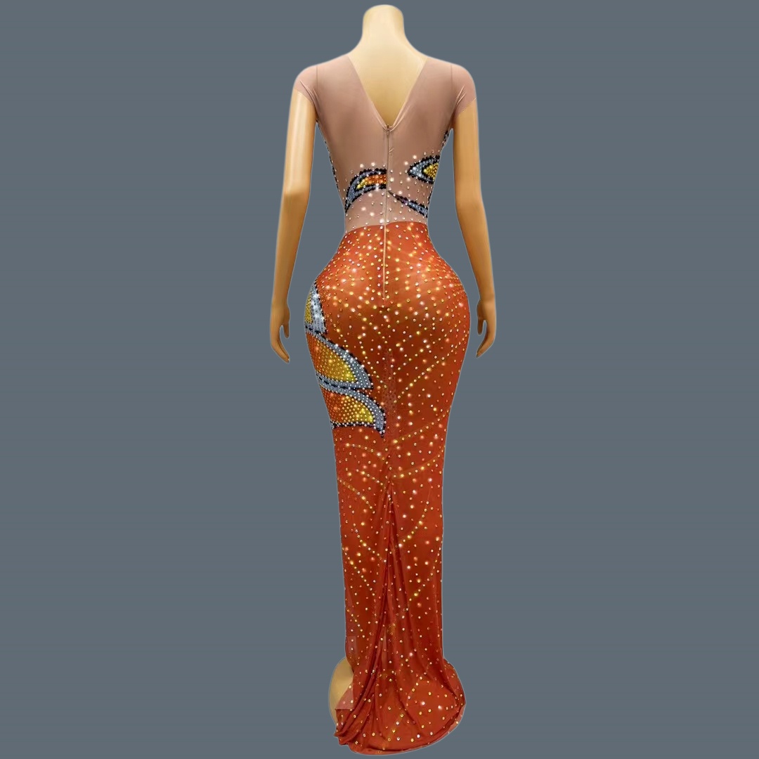 Women Sleeveless Mesh Maxi Dre - Sparkly Rhinestone Club Party Dress recension och pris