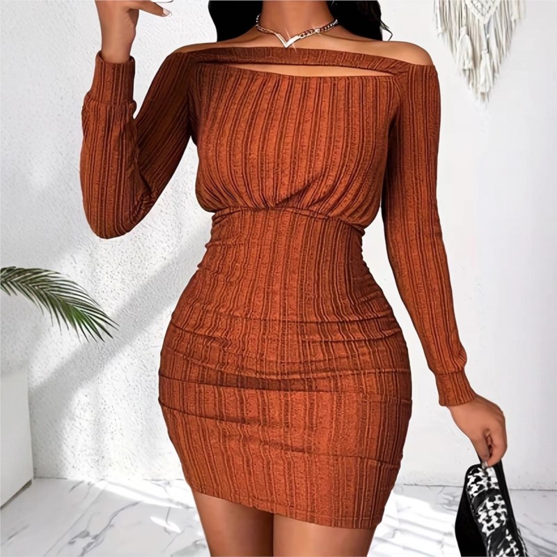 Women's Fashion Dress Spring A - Bodycon Long Sleeve Ribbed Dress recension och pris