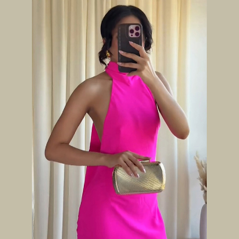 Women Halter Satin Maxi Dress  - Elegant Satin Evening Gown Split recension och pris