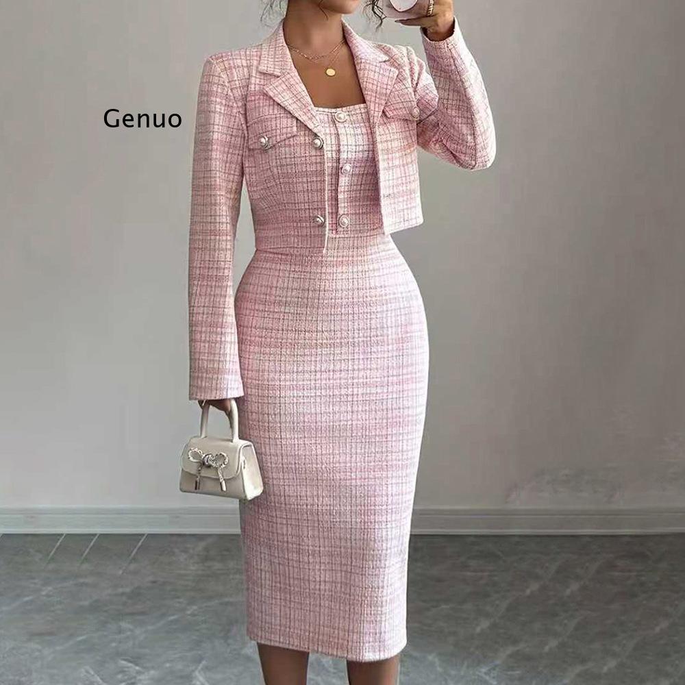 2026 New Women Elegant Tweed T - Tweed Two Piece Blazer Dress recension och pris