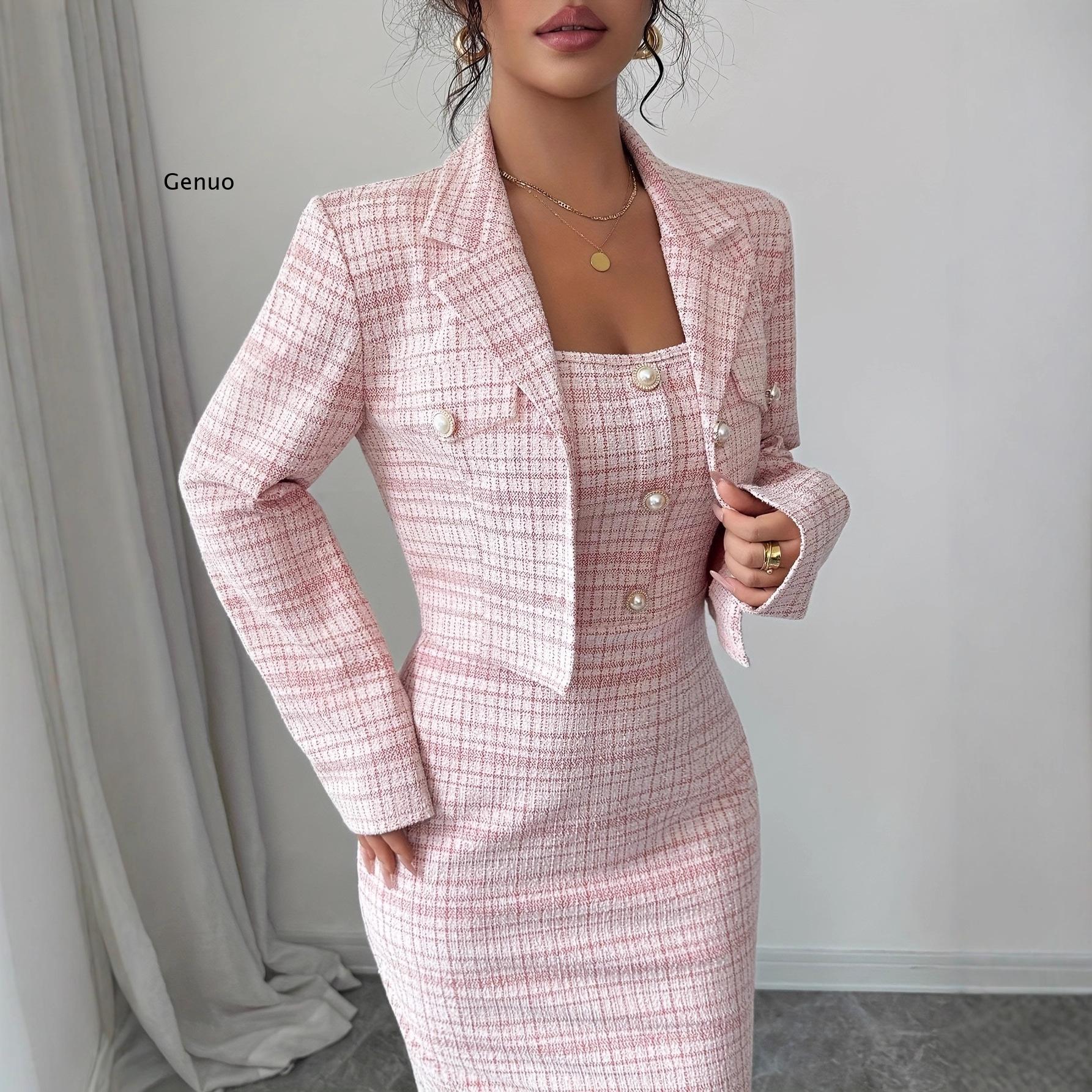 2026 New Women Elegant Tweed T - Tweed Two Piece Blazer Dress recension och pris