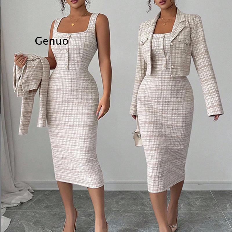 2026 New Women Elegant Tweed T - Tweed Two Piece Blazer Dress recension och pris