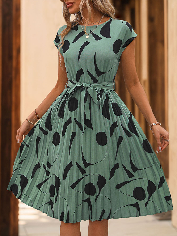Spring Summer Women O Neck Ple - French Vintage Floral Midi Dress recension och pris