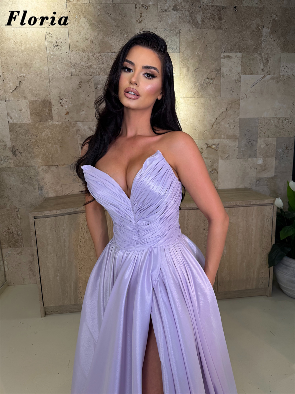 Lilac Elegant Three Pieces Bea - Elegant Satin Evening Gown Split recension och pris