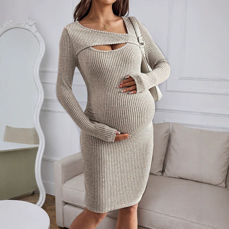 Maternity Clothes Long-sleeved - Bodycon Long Sleeve Ribbed Dress recension och pris