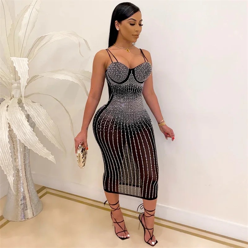 Sexy See Through Rhinestone Dr - Sparkly Rhinestone Club Party Dress recension och pris