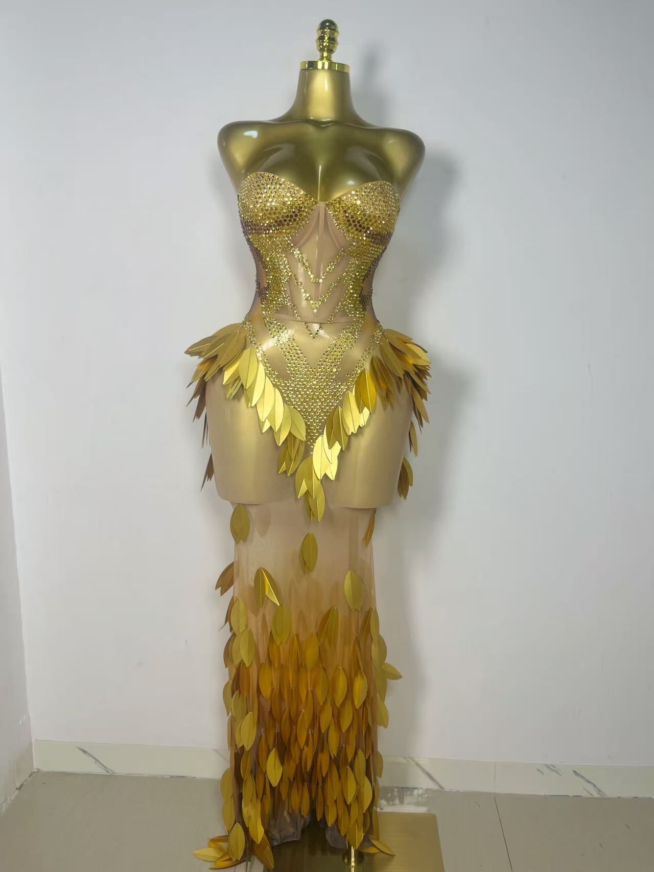 Sparkly Gold Rhinestone Sequin - Sparkly Rhinestone Club Party Dress recension och pris