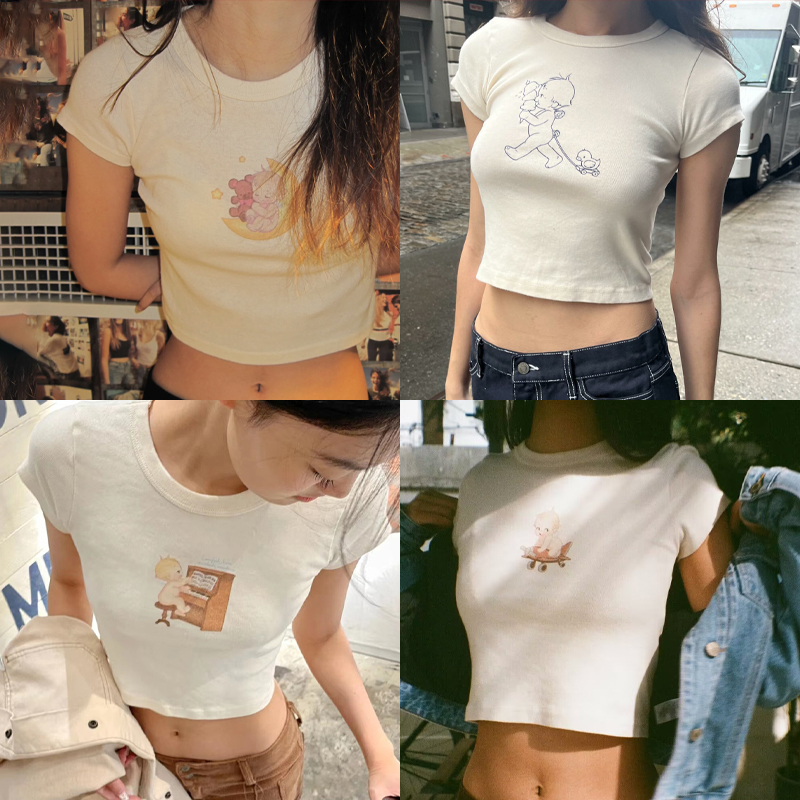 Angel Baby Graphic Slim T-shir - Y2K Graphic Baby Tee Crop recension och pris