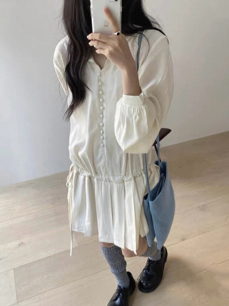 Slimming Long Sleeve Shirt Dre - Korean Style A Line Shirt Dress recension och pris