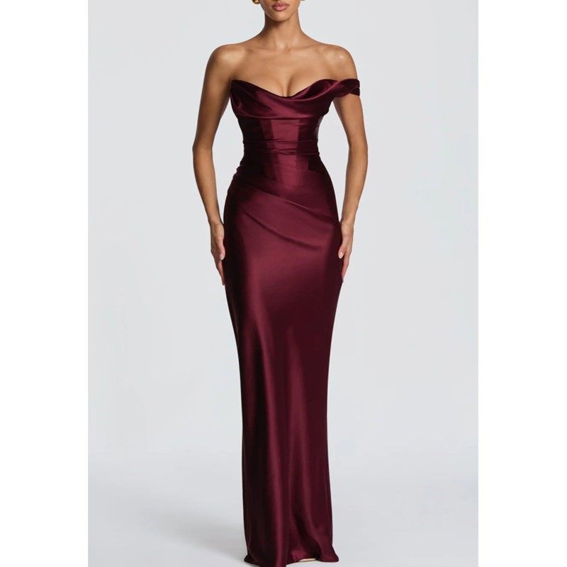 Sexy Slim Satin Dress Elegant  - Elegant Satin Evening Gown Split recension och pris