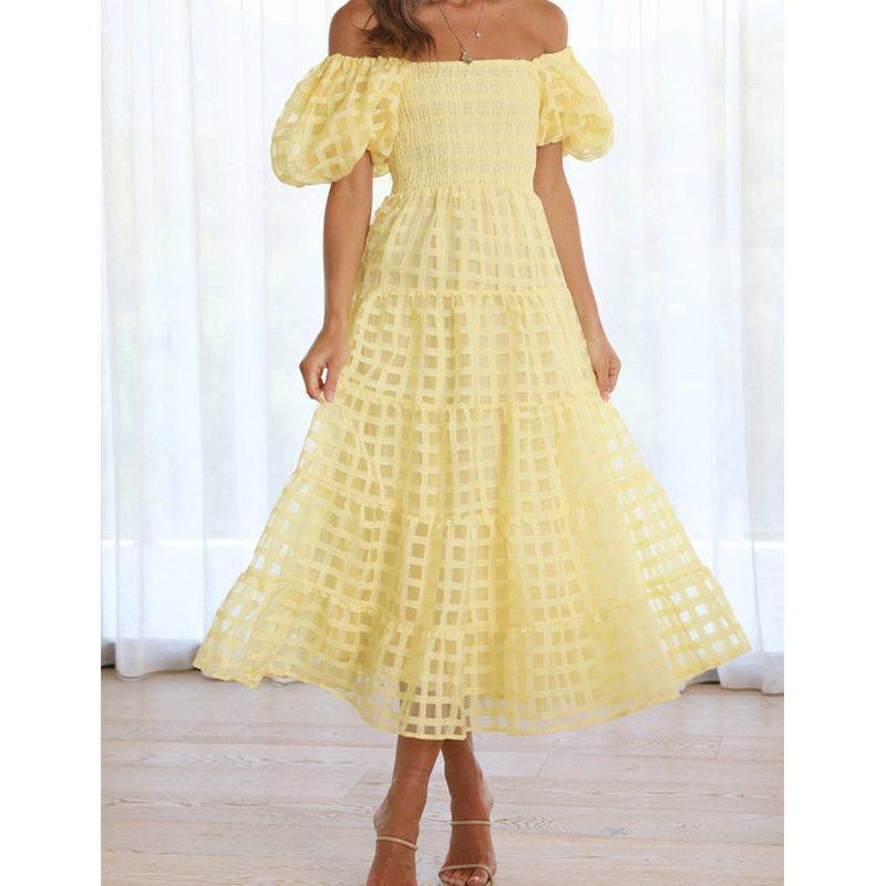 Elegant Off Shoulder Women's S - Off Shoulder Puff Sleeve Sundress recension och pris
